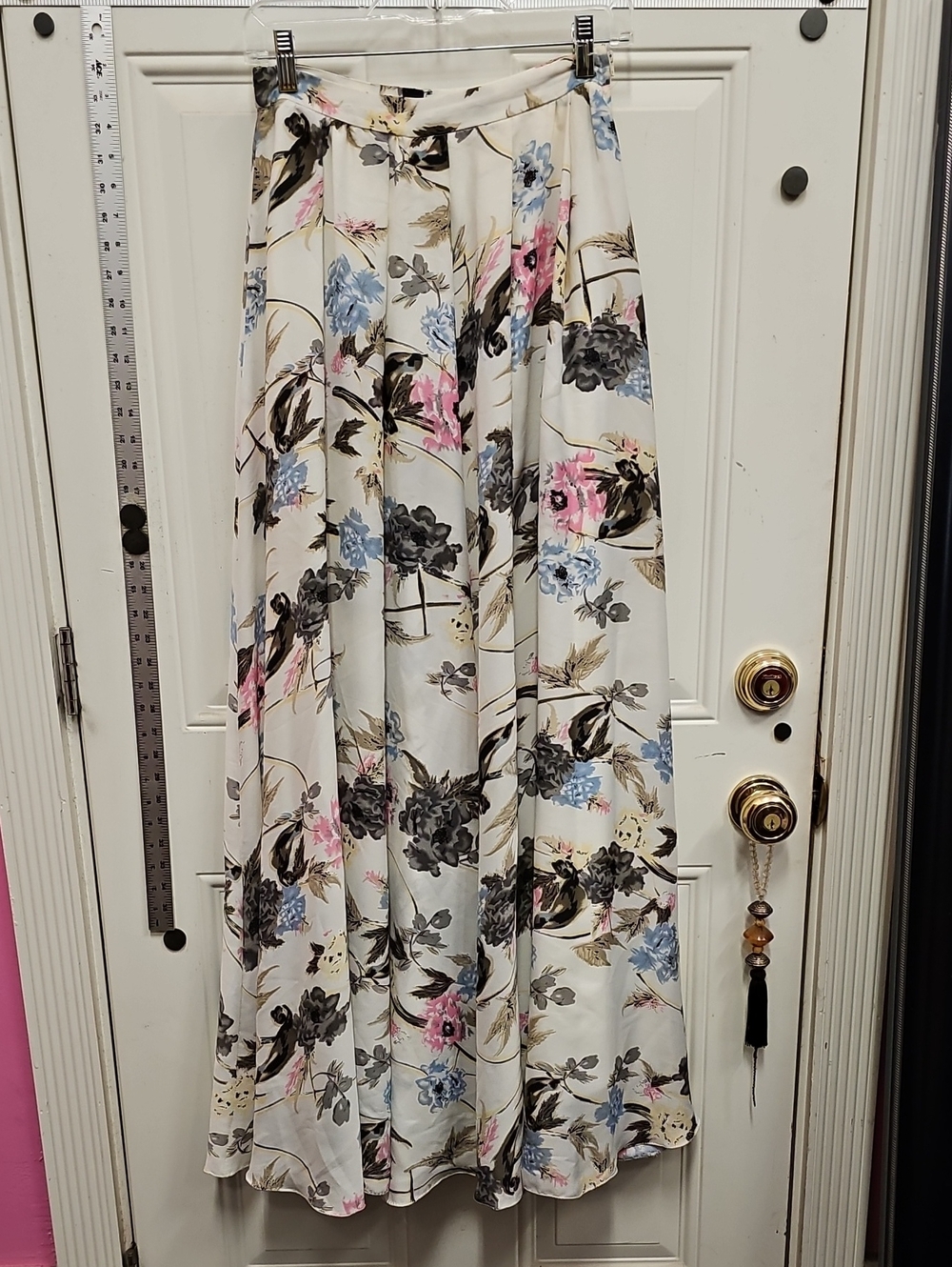 Floral Maxi Skirt Dress in Cream with Pink & Blue Blooms